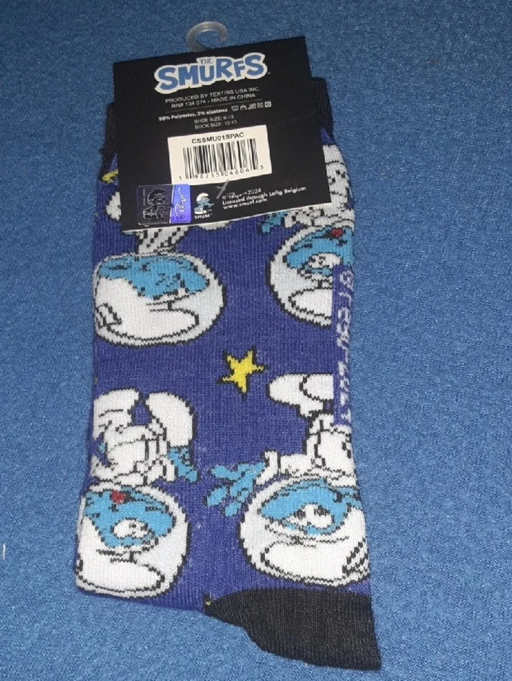 The Smurfs Men's Crew Socks - Purple Novelty Star Pattern